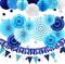 Navy Blue Birthday Party Decoration, 24Pcs Hanging Paper Fans, Pom Poms Flowers, Garland String Polka Dot, Happy birthday Banner and Triangle Bunting Flag Packs for Birthday Parties,and Baby Shower